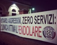 VOGHERA 18/01/2019: Treni. Casapound: ”Pendolari unica vittima”. Striscione anche in città