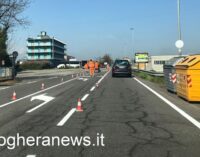 VOGHERA 14/04/2021: Nuova segnaletica orizzontale in via Piacenza in prossimità di strada Grippina. Ci si prepara per la chiusura del ponte Rosso