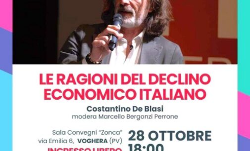 VOGHERA 25/10/2023:  “Le ragioni del declino economico italiano”. Sabato in sala Zonca il seminario con De Blasi