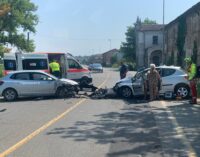 MONTEBELLO 10/07/2024: Incidente sulla SS10. Scontro fra due auto alla chiesetta. Ciclista ferita a Codevilla